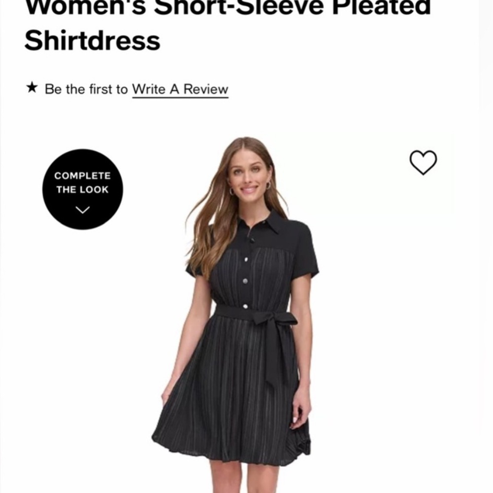 DKNY Black Short Sleeve Pleated Shirt Dress